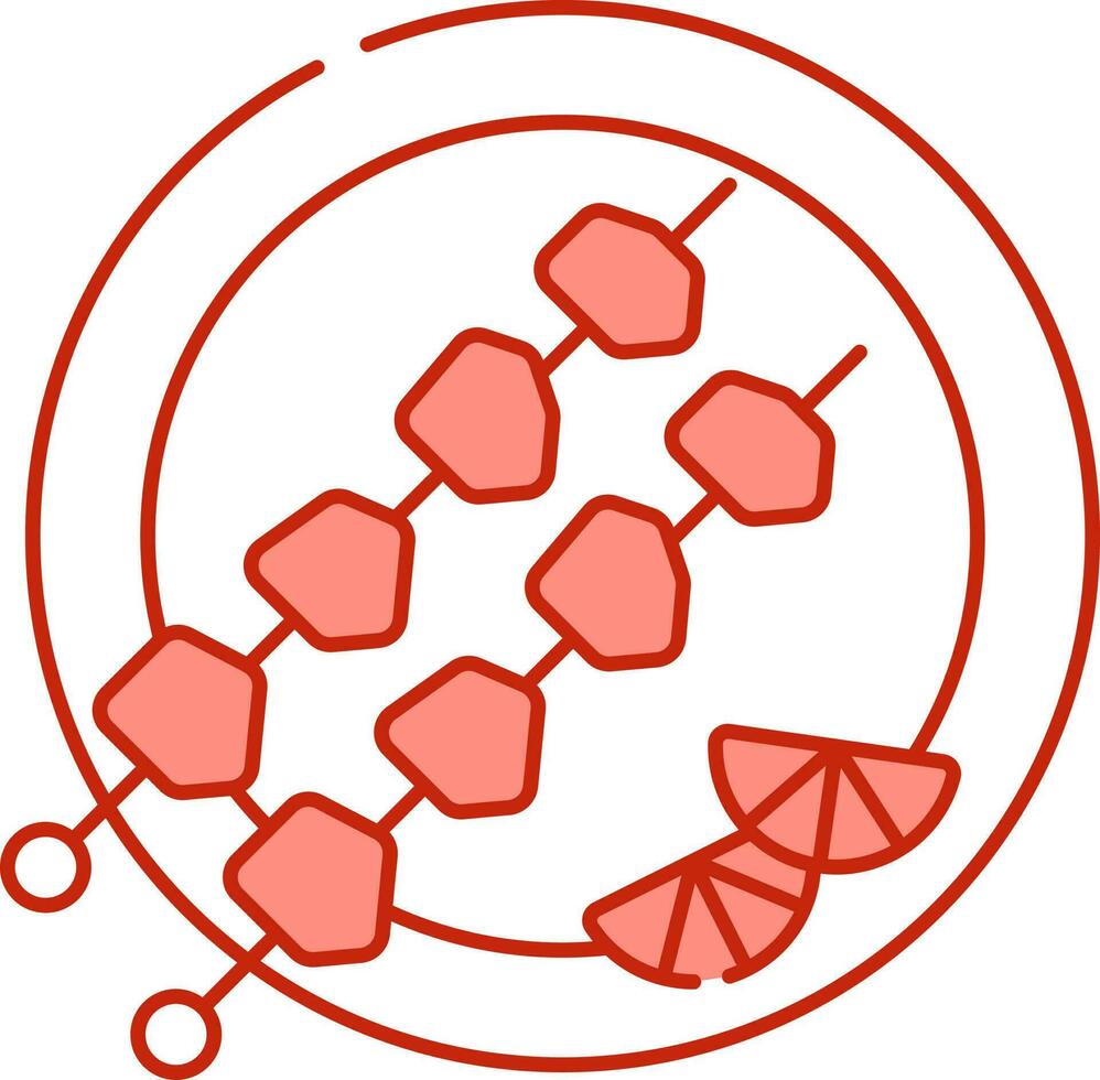 Illustration Of Kebab Plate Icon In Light Red And White Color. vector