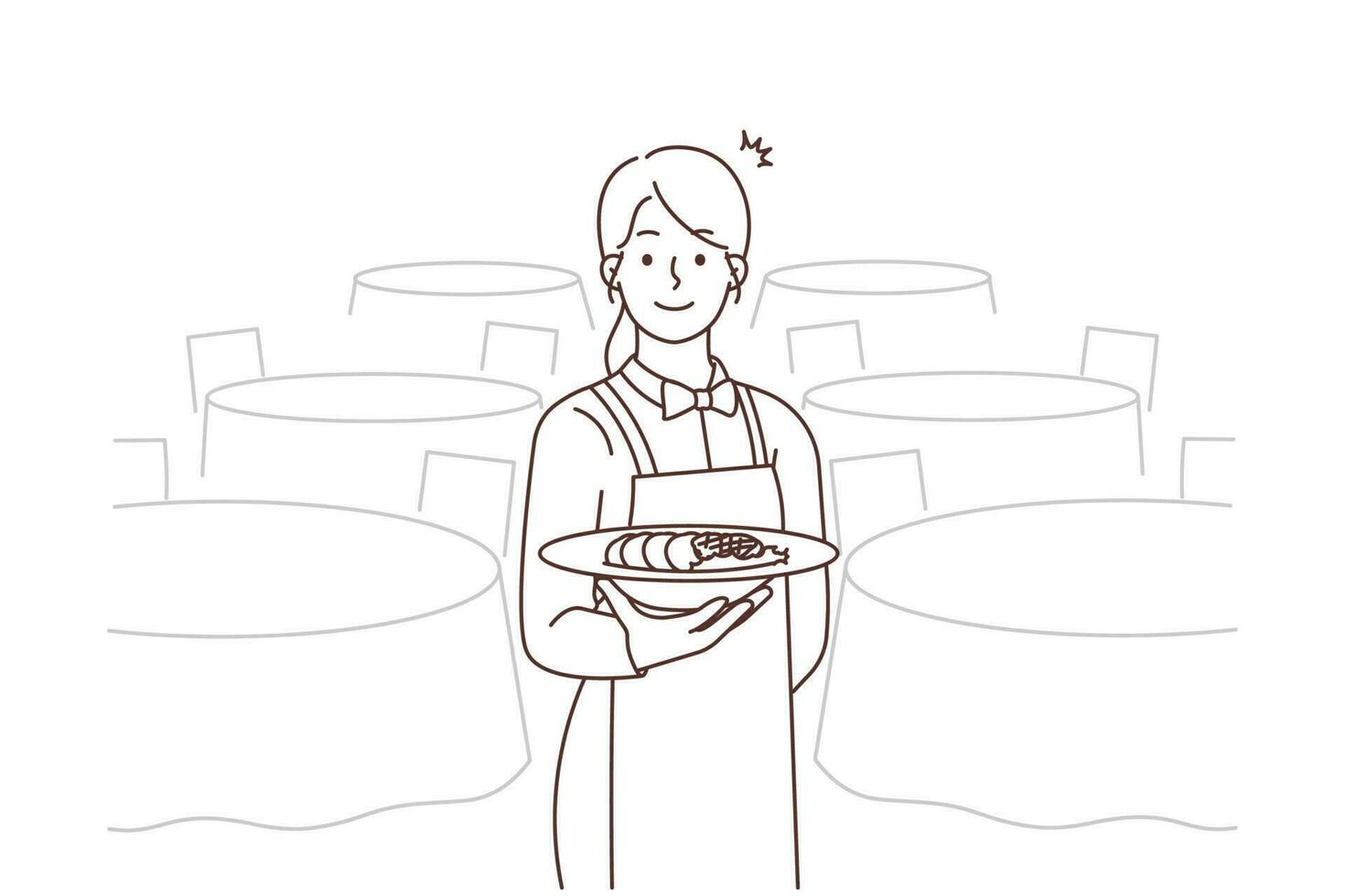 Smiling Waitress In Uniform Serving Meal In Restaurant Happy smiling-waitress-in-uniform-serving-meal-in-restaurant-happy