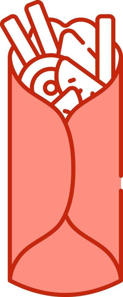 Illustration Of Burrito Icon In Light Red And White Color. vector