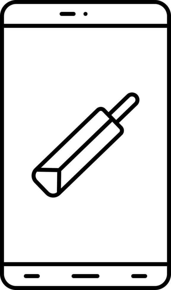 Linear Style Cricket Bat In Smartphone Screen Icon. vector