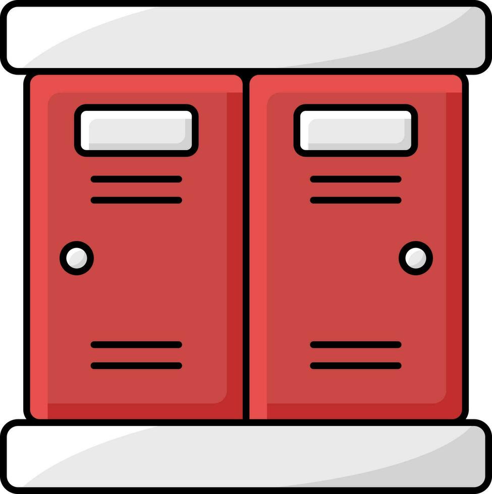 Red And White Locker Cupboard Icon In Flat Style. vector