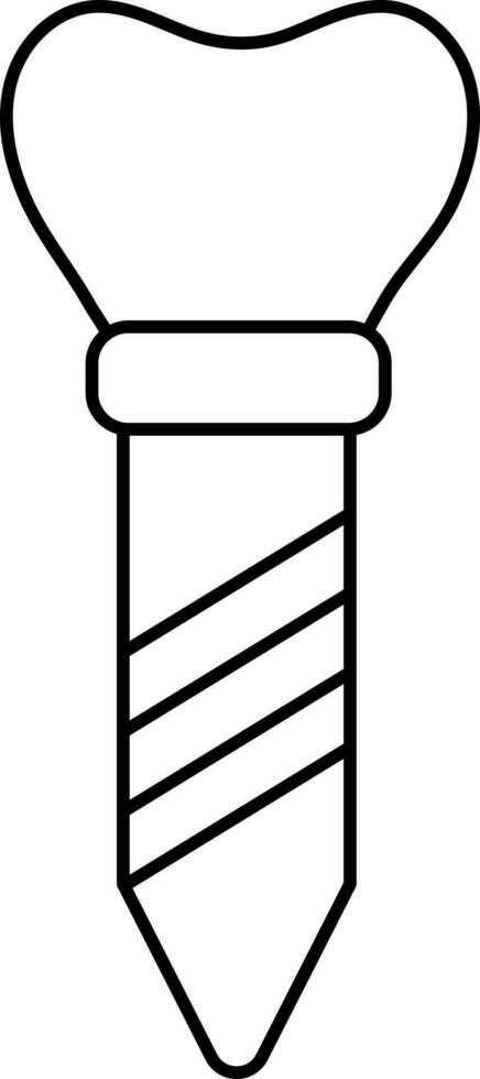 Black Line Art Illustration Of Tooth Implan Icon. vector