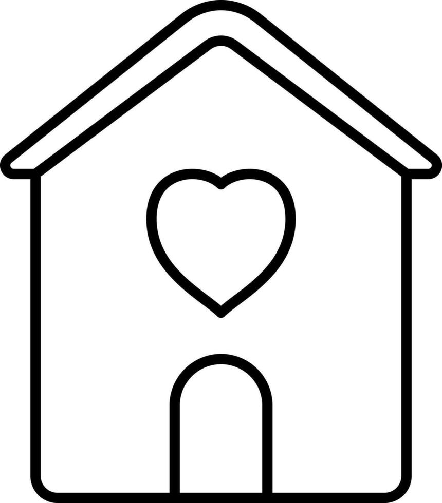 Illustration Of Love Home Icon In Black Linear Art. vector