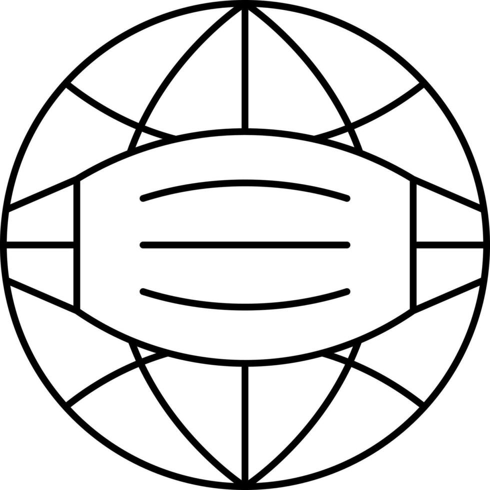 Globe Wearing Mask Icon In Black Linear Style. vector