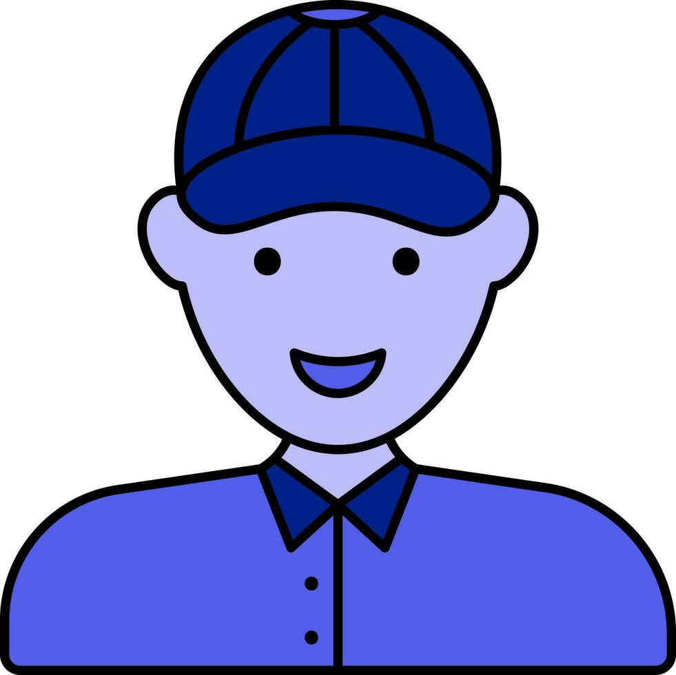 Happy Delivery Boy Cartoon Character Blue Icon. vector
