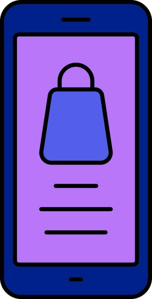 Handbag In Smartphone Screen For Online Shopping Blue And Purple Icon. vector