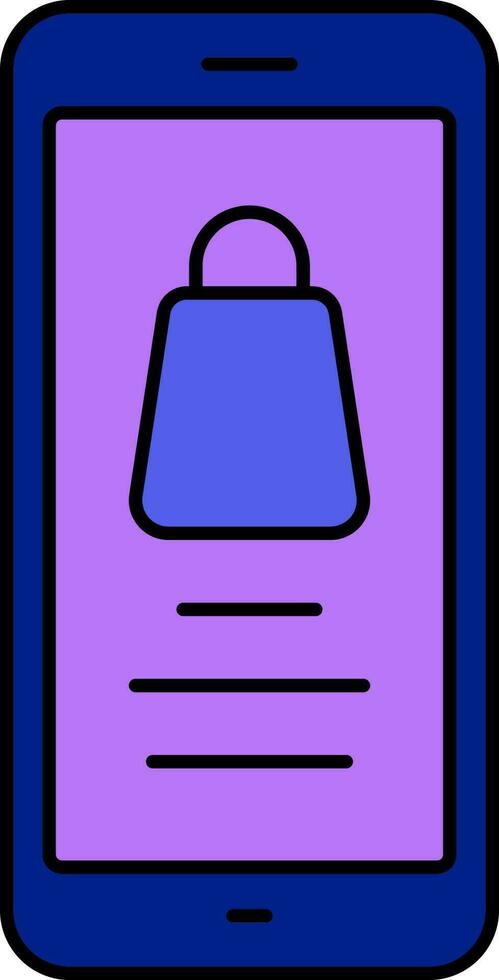 Handbag In Smartphone Screen For Online Shopping Blue And Purple Icon. vector