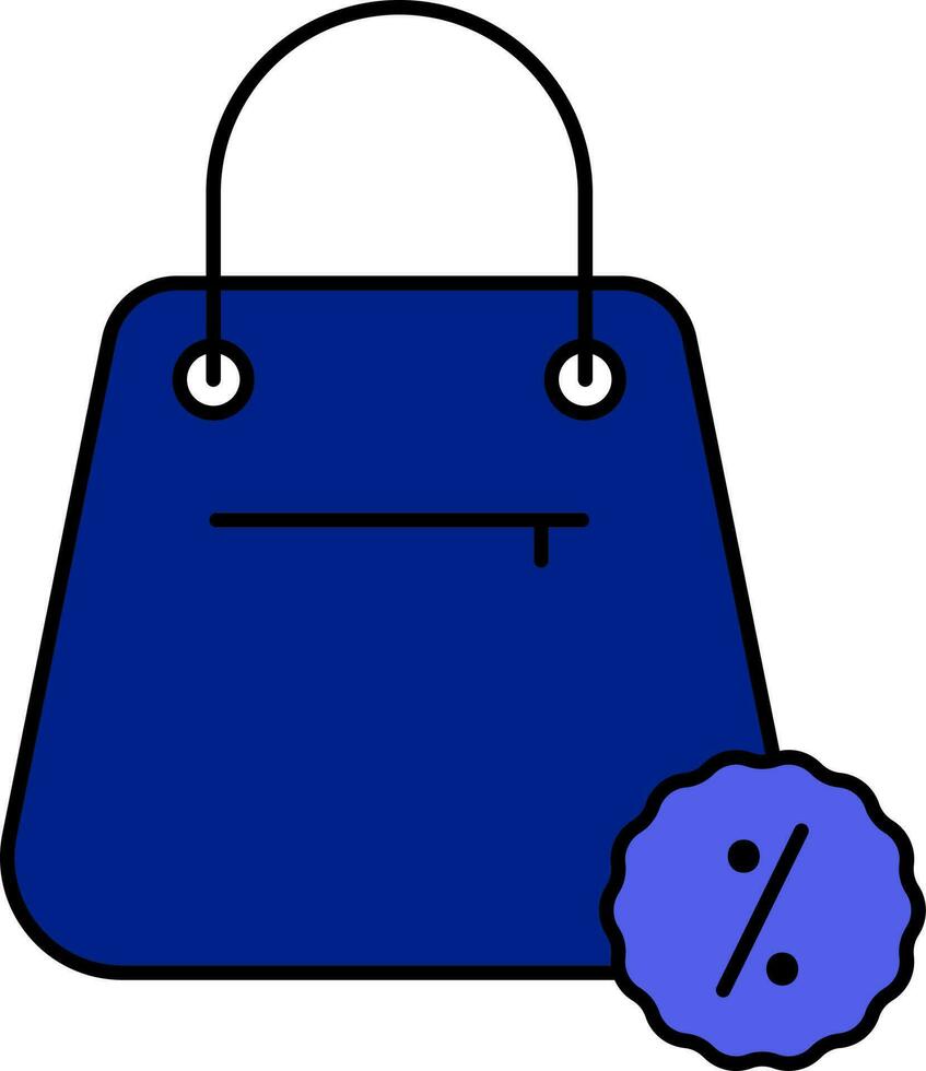 descuento oferta para bolso azul icono en plano estilo. vector