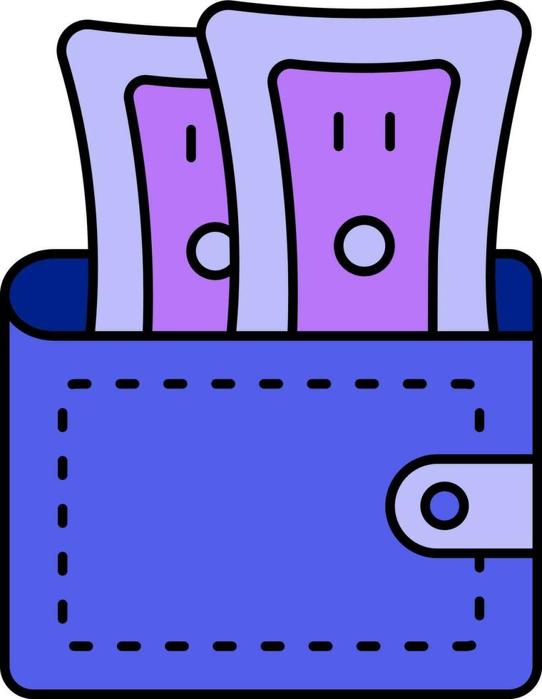 Flat Style Money Wallet Icon In Purple And Blue Color. vector