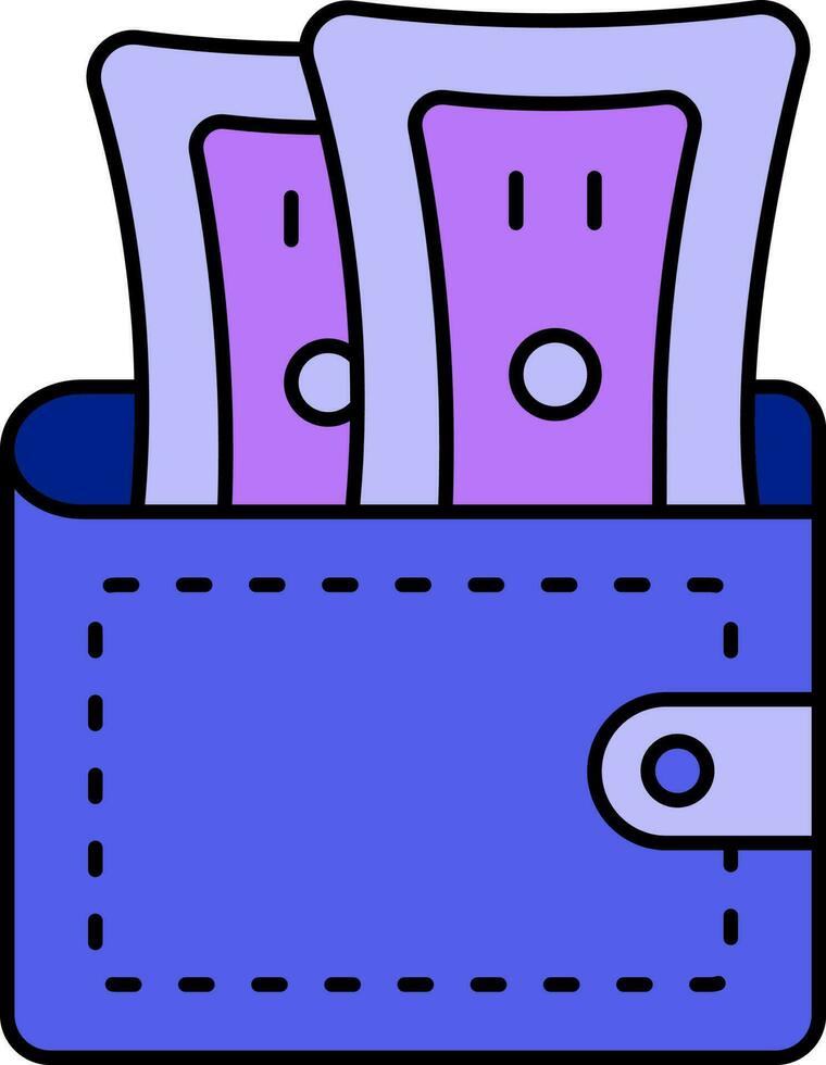 Flat Style Money Wallet Icon In Purple And Blue Color. vector