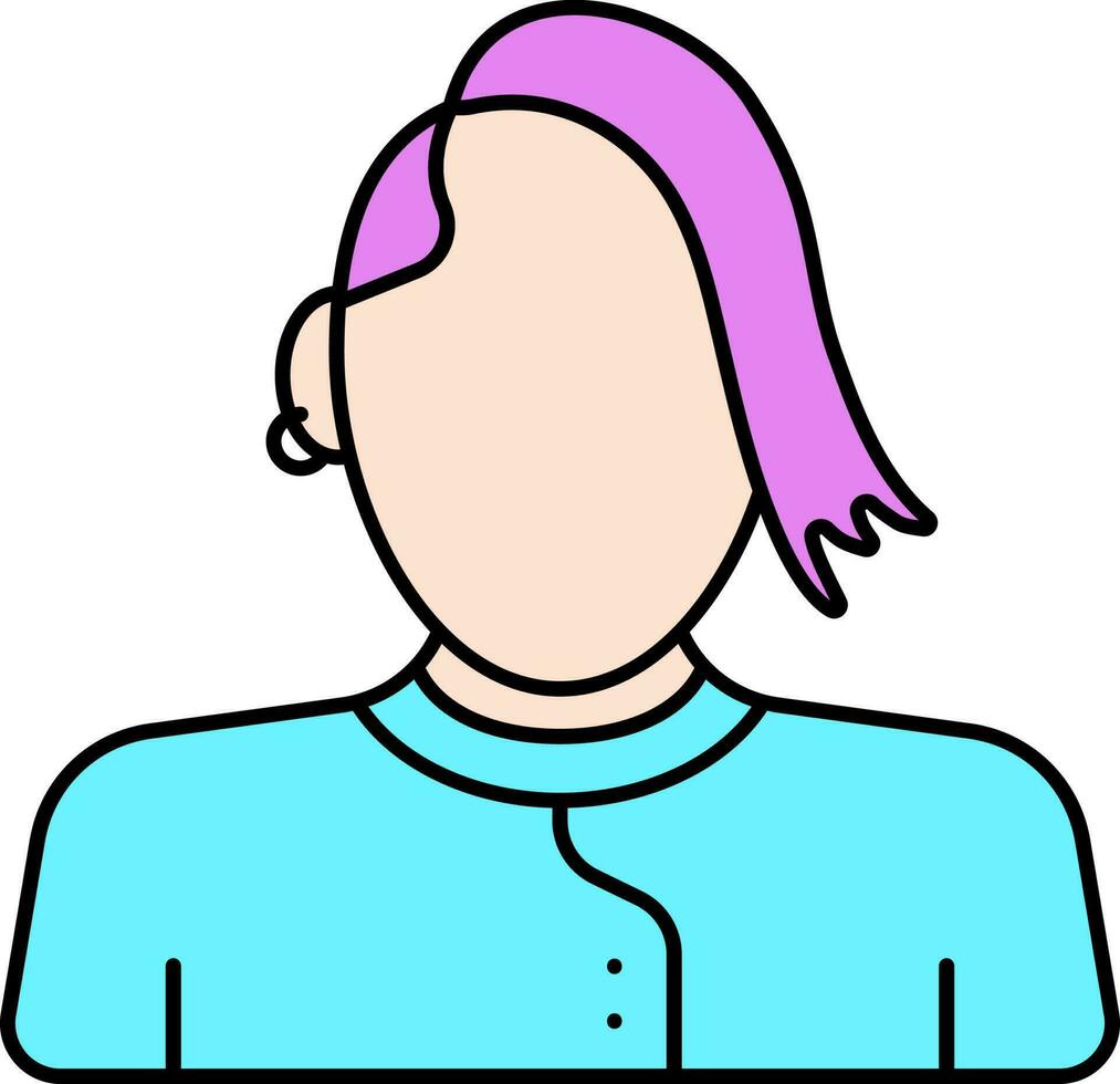 Faceless Cyberpunk Woman Cartoon Icon In Pink And Blue Color. vector