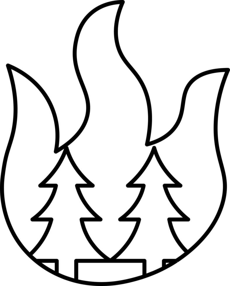 Black Line Art Illustration Of Wildfire Icon. vector