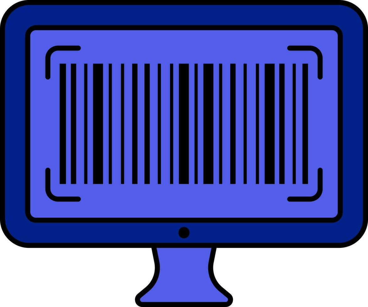 Barcode Scan In Computer Screen Blue Icon. vector