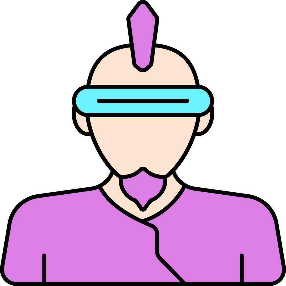 Glasses Wearing Cyberpunk Man Blue And Pink Icon. vector