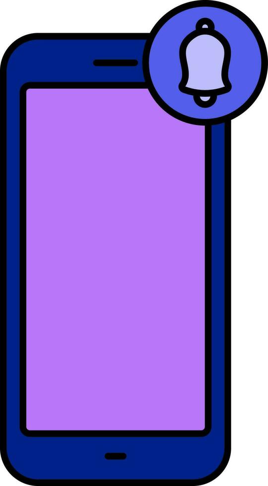 Bell Notification Smartphone Flat Icon In Blue And Purple Color. vector