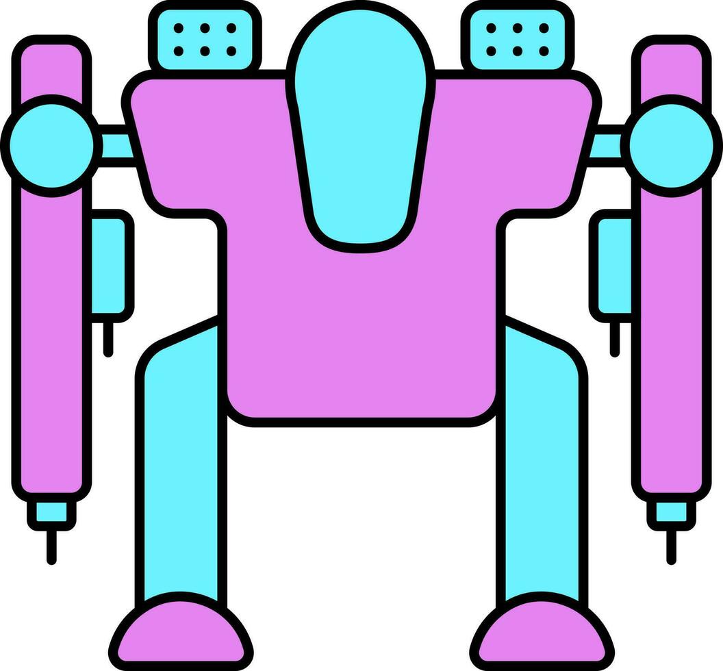 Pink And Blue Illustration Of Humanoid Robot Flat Icon. vector