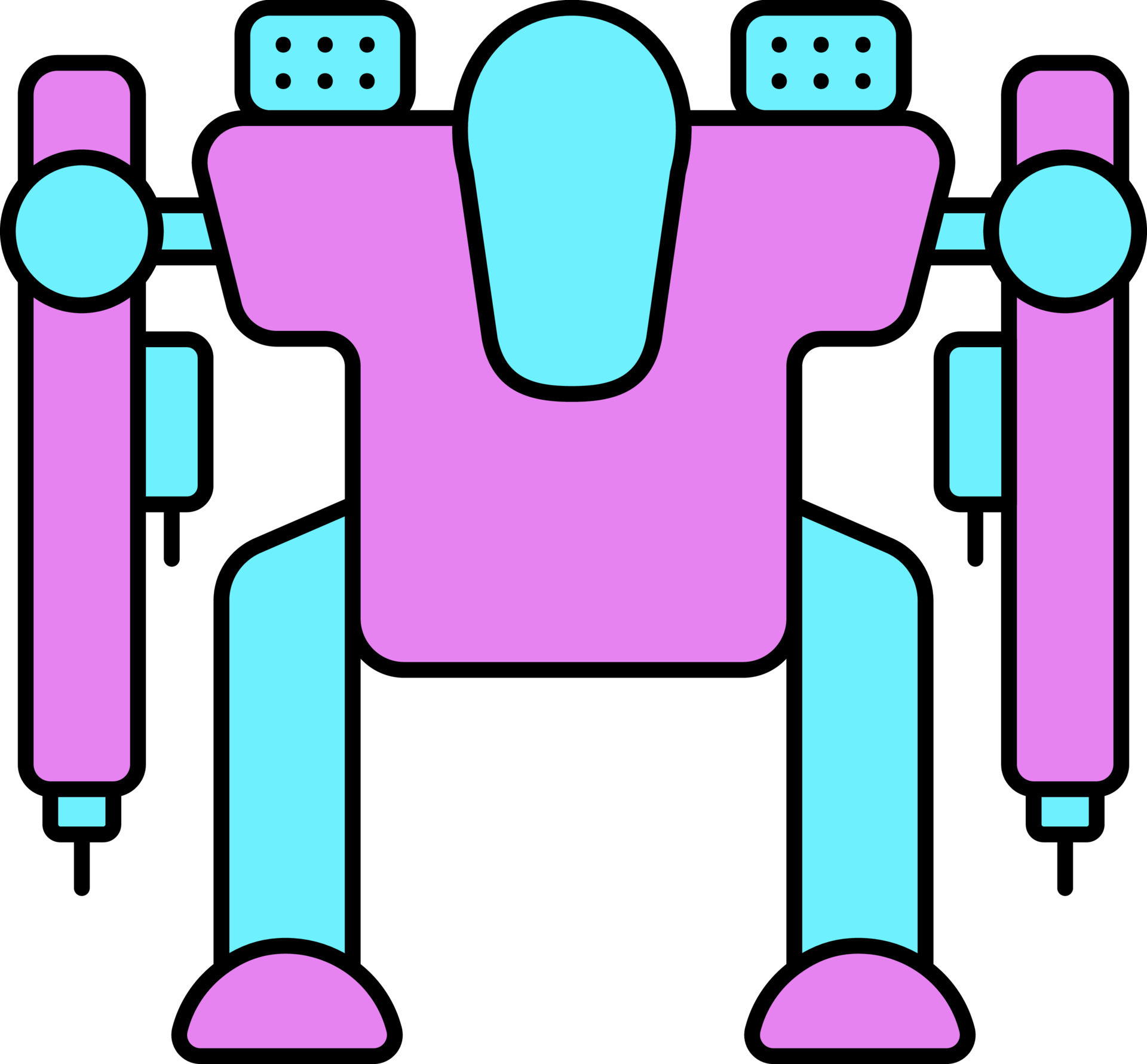 Pink And Blue Illustration Of Humanoid Robot Flat Icon. 24181471 Vector