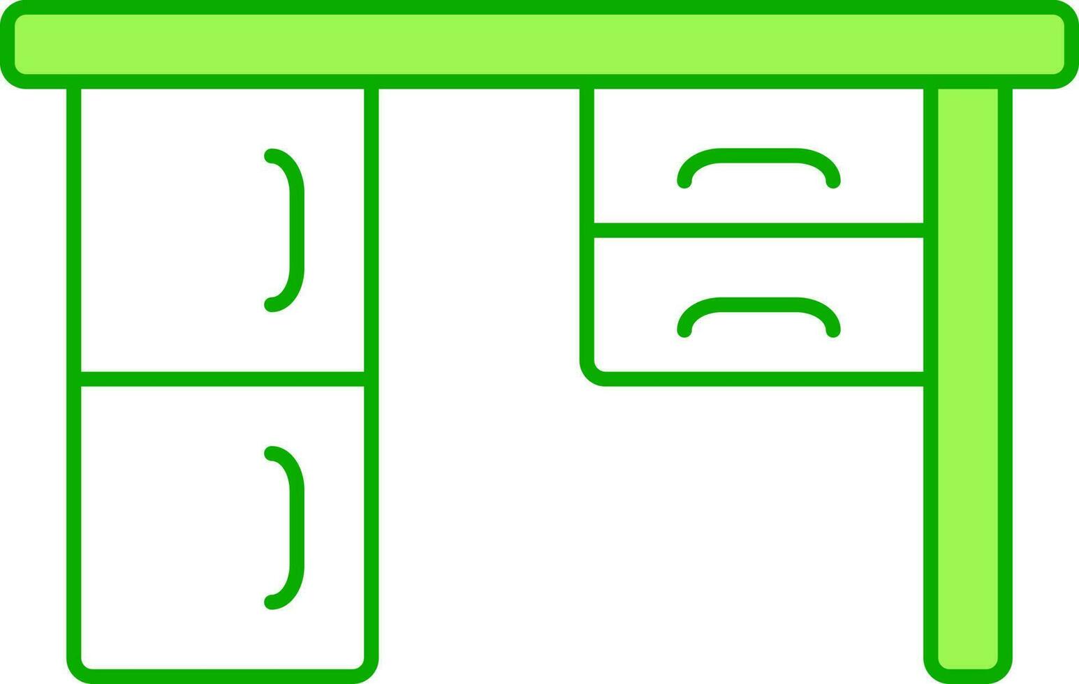 Flat Drawer Desk Icon In Green And White Color. vector