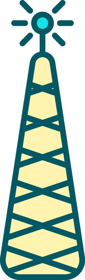 Flat Style Satellite Tower Icon In Yellow And Turquoise Color. vector