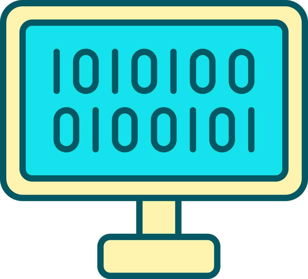 Binary Code In Desktop Screen Yellow And Turquoise Icon. vector