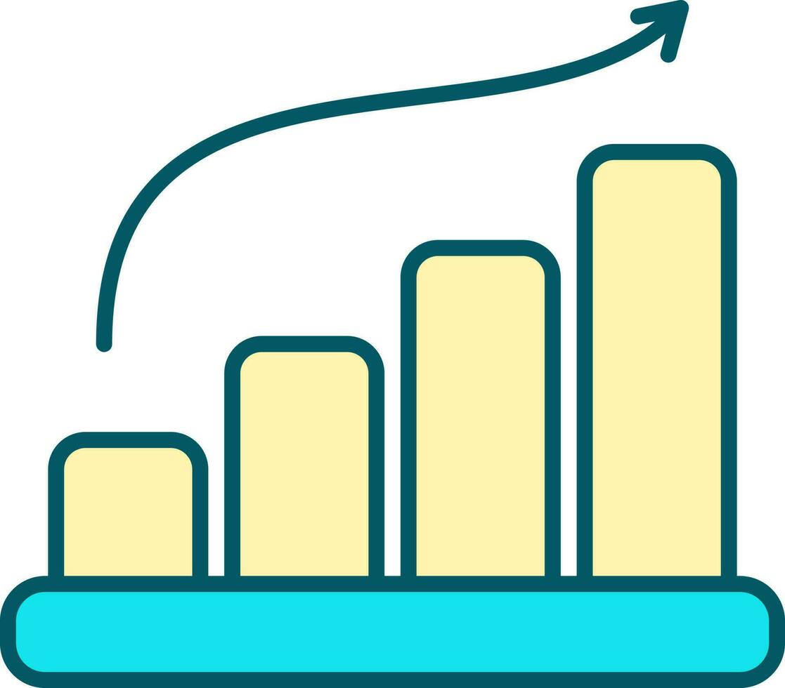 incrementar bar gráfico icono en turquesa y amarillo color. vector