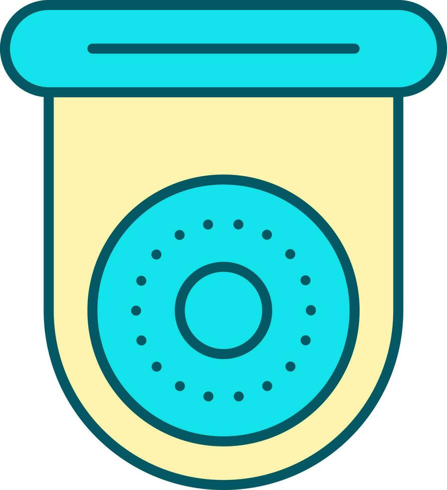 Cctv Camera Flat Icon In Turquoise And Yellow Color. vector