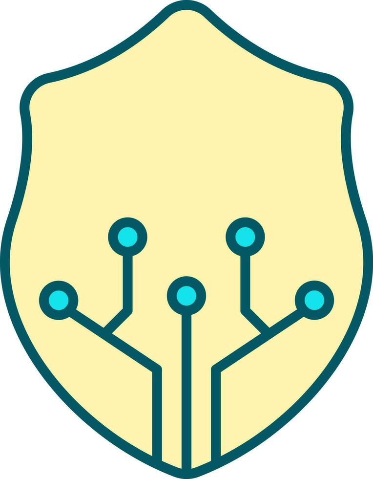 Digital Shield Icon In Turquoise And Yellow Color. vector