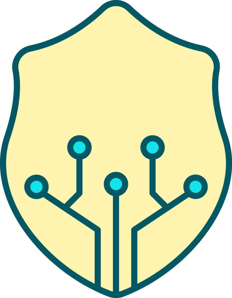 Digital Shield Icon In Turquoise And Yellow Color. vector