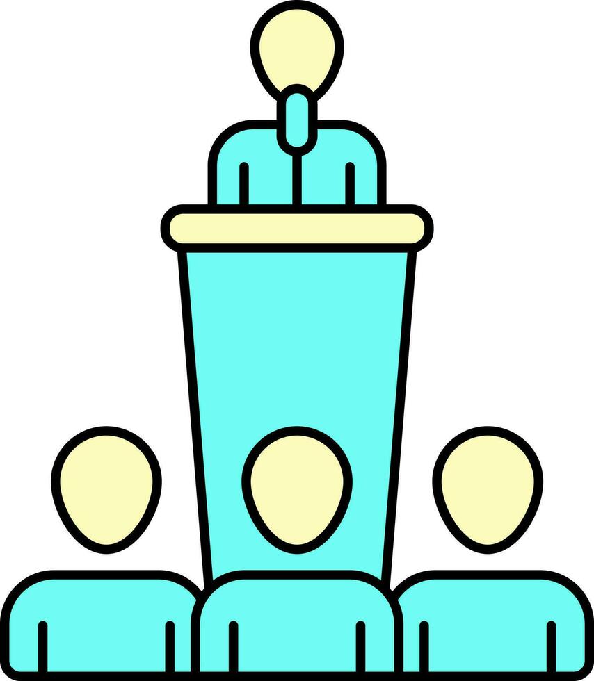 Speaker Man In Front Audience In Turquoise And Yellow Color. vector