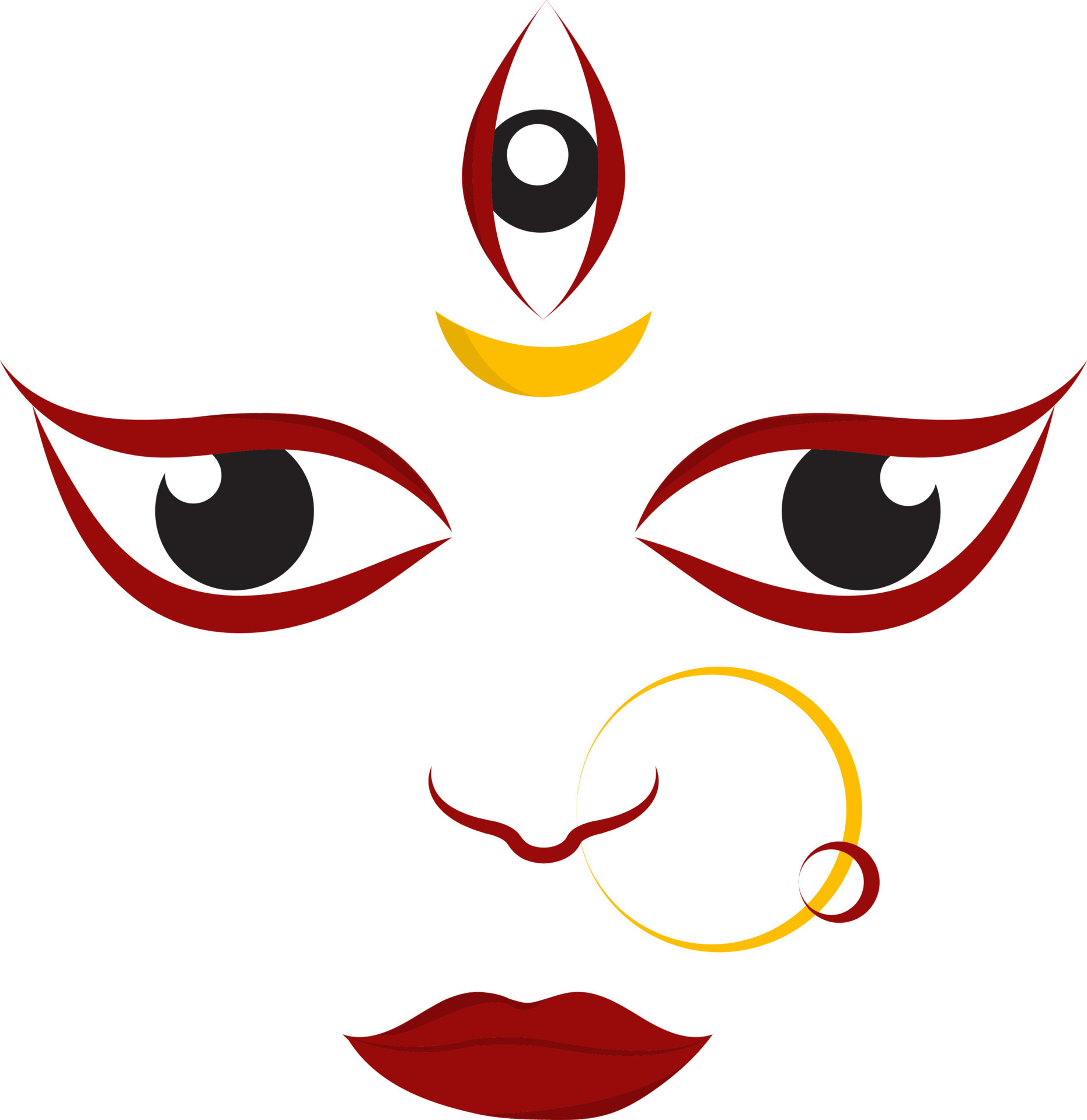 Beautiful Goddess Durga Maa Face Red And Yellow Icon. 24181717 Vector