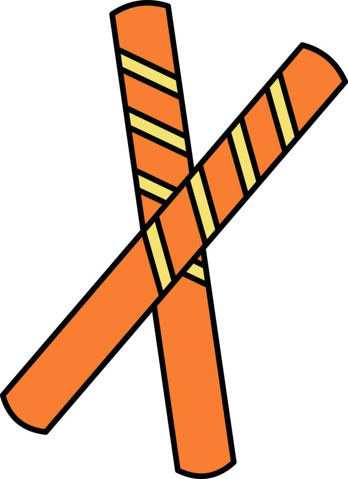 Isolated Strip Printed Dandiya Sticks Orange And Yellow Icon. vector