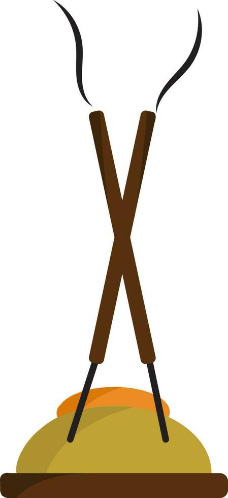 Illustration Of Burning Incense Stick Stand Icon. vector