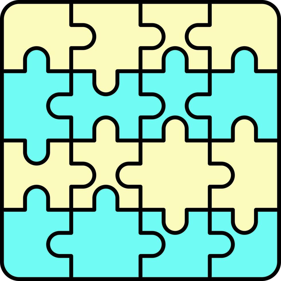 Turquoise And Yellow Jigsaw Puzzle Icon In flat Style. vector