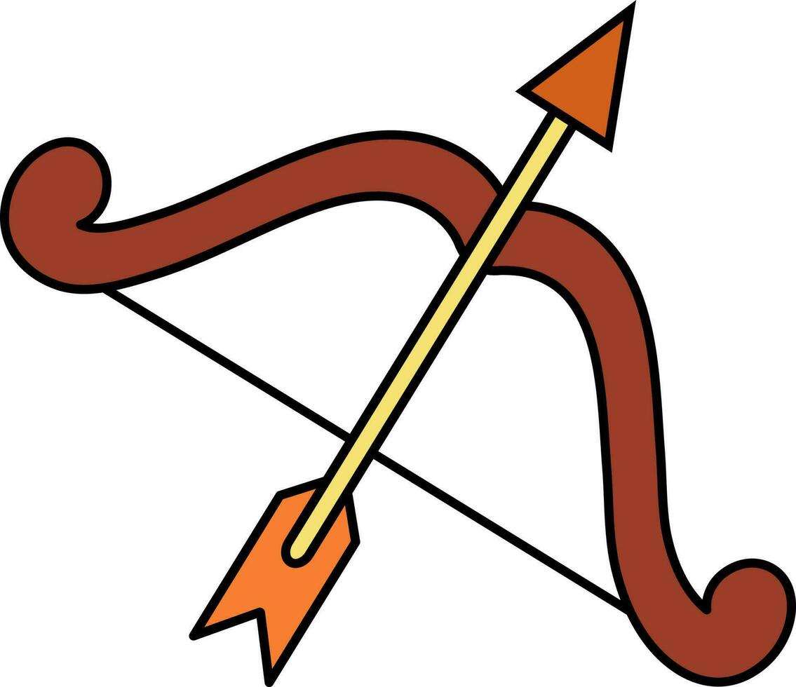 Illustration Of Aim Arrow Bow Icon In Brown And Yellow Color. vector