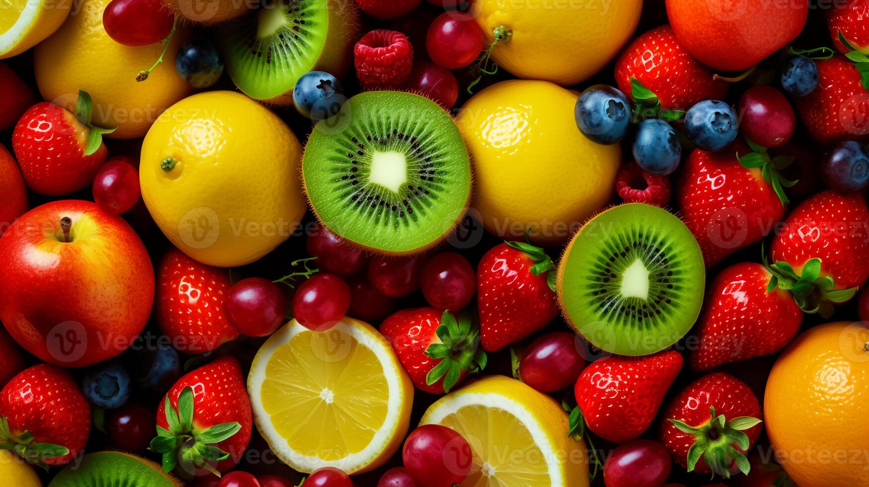 Juicy fruits top view background. photo