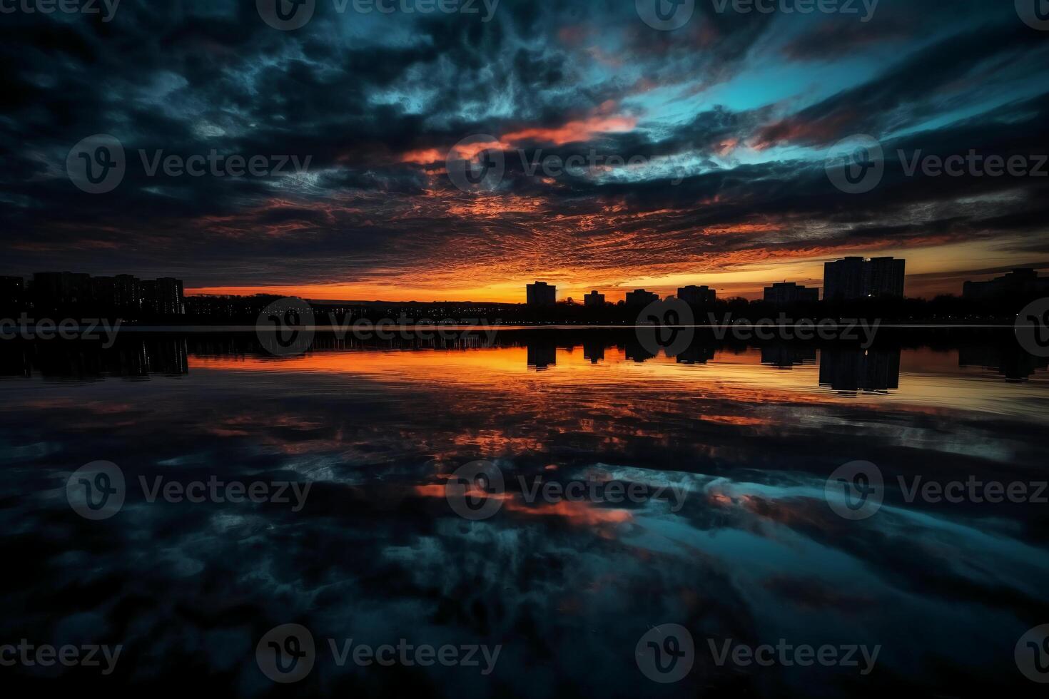 A scene in which the entire sky is reflected in the water. photo