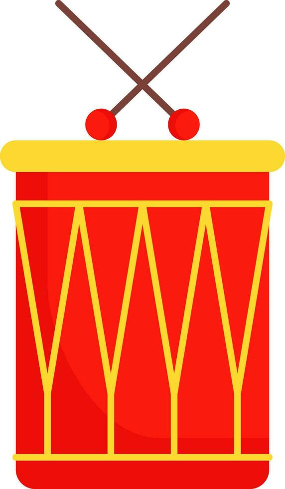 Red And Yellow Drum With Cross Stick Icon In Line Art. vector