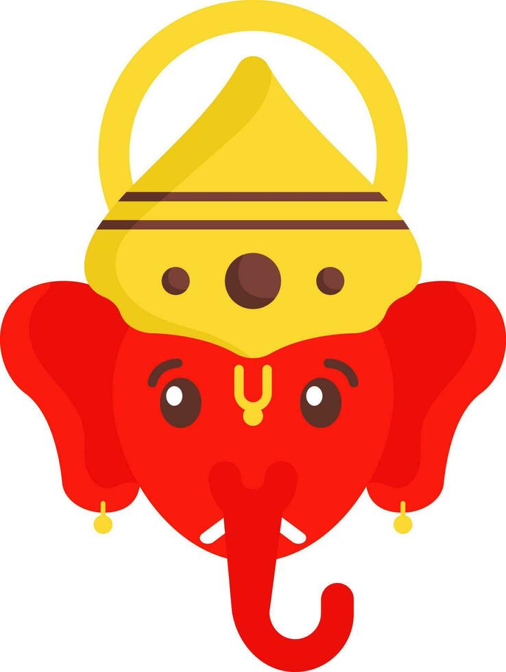 Lord Ganesha Face Icon In Red And Yellow Color. vector