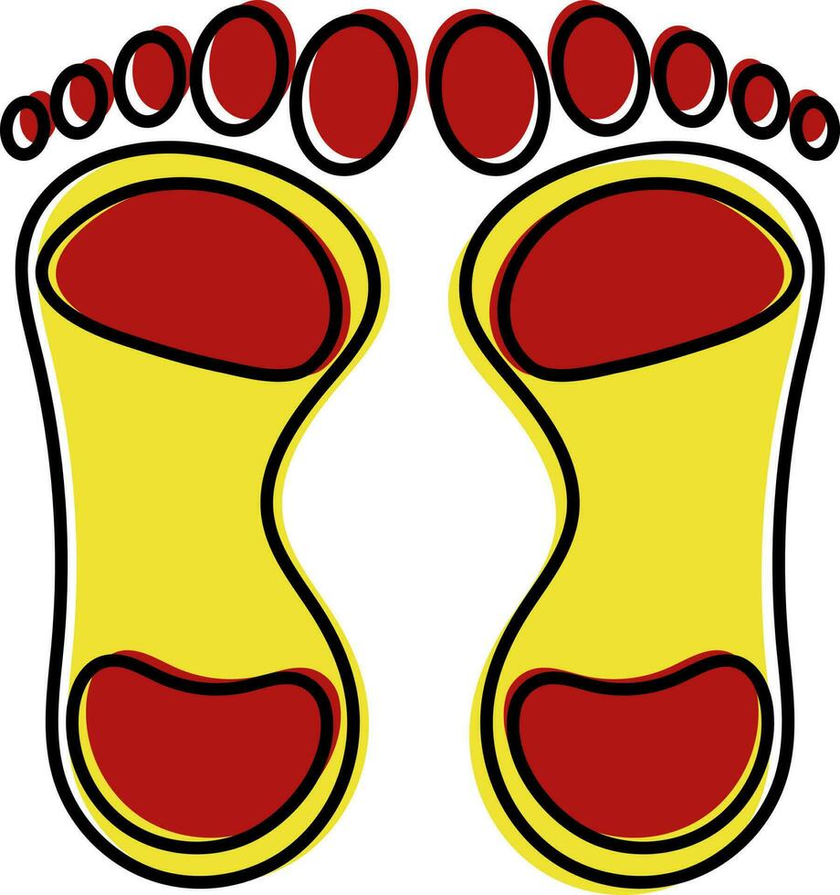 Red And Yellow Color Footprint Icon In Flat Style. vector