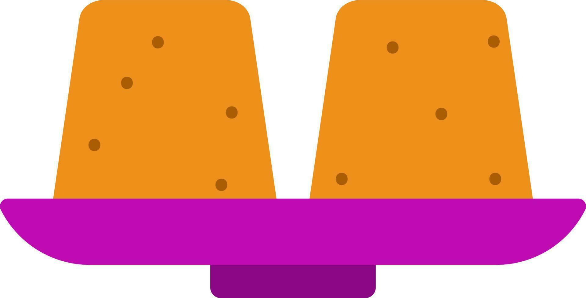 Flat Style Jaggery Plate Icon In Orange And Pink Color. vector