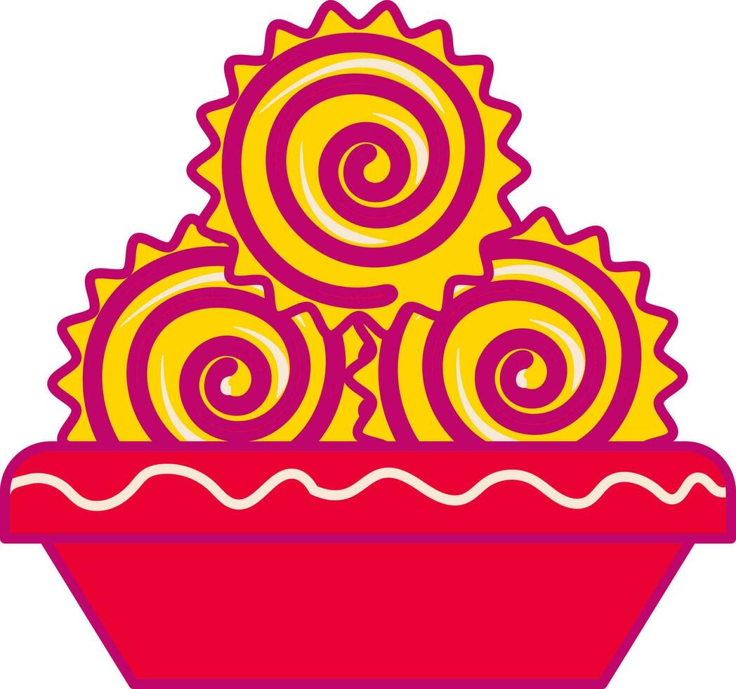 tradicional indio bocadillo chakali o Murukku icono en plano estilo. vector