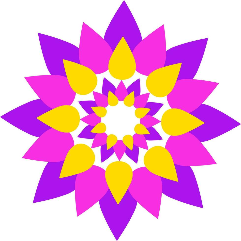 Pink And Yellow Mandala Floral Icon In Flat Style. vector