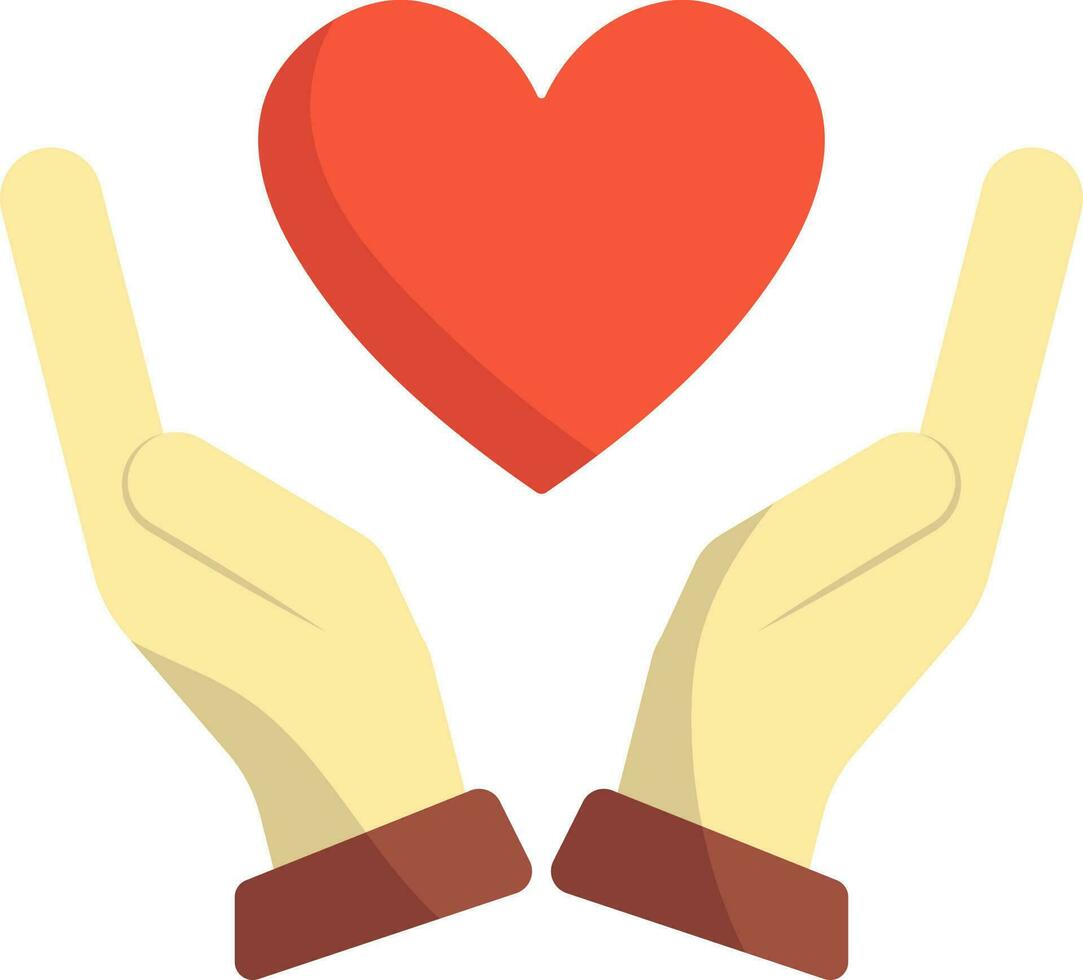 Flat Heart Covering Hand Red And Yellow Icon. vector