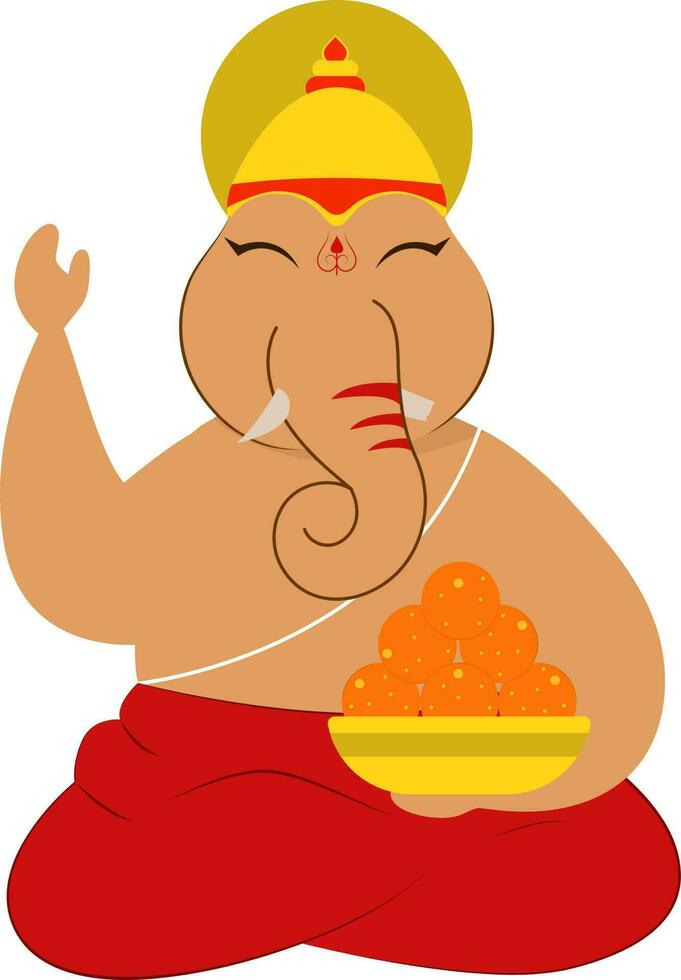 Flat Style Lord Ganesha Holding Laddu Plate Icon Or Symbol. vector