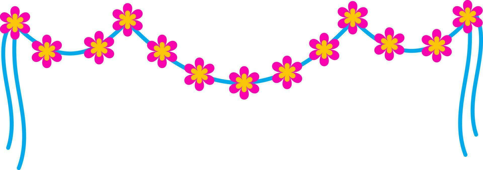Pink And Yellow Flower Garland Decoration Flat Icon. vector