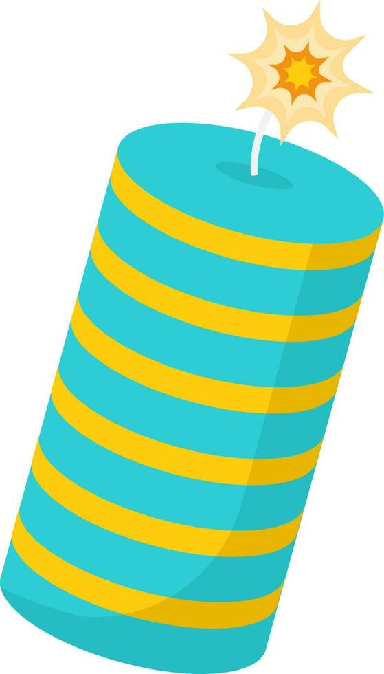 Isolated Burning Strip Firecracker Bomb Yellow And Turquoise Icon. vector