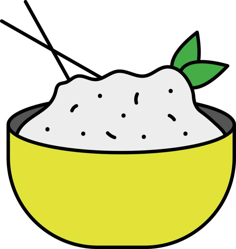 Chopsticks In Rice Bowl Yellow And White Icon. vector