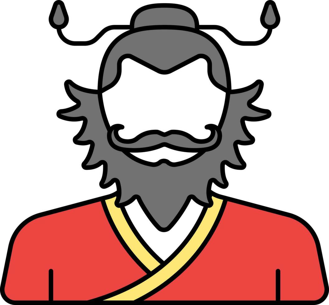 Flat Illustration Of Zhong Kui Cartoon Red And Yellow Icon. vector