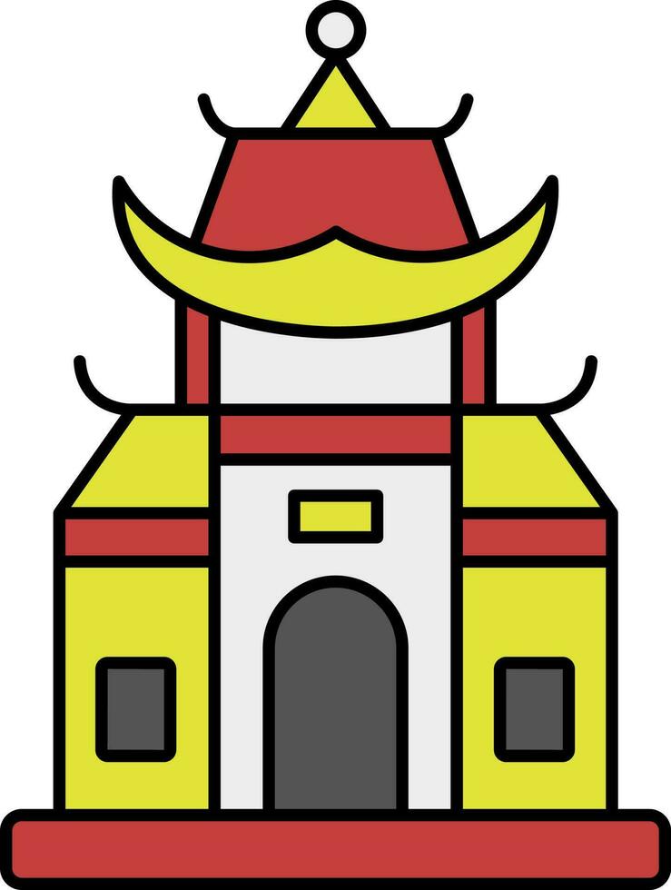 Yellow And Red Illustration Of Chinese Building Flat Icon. vector