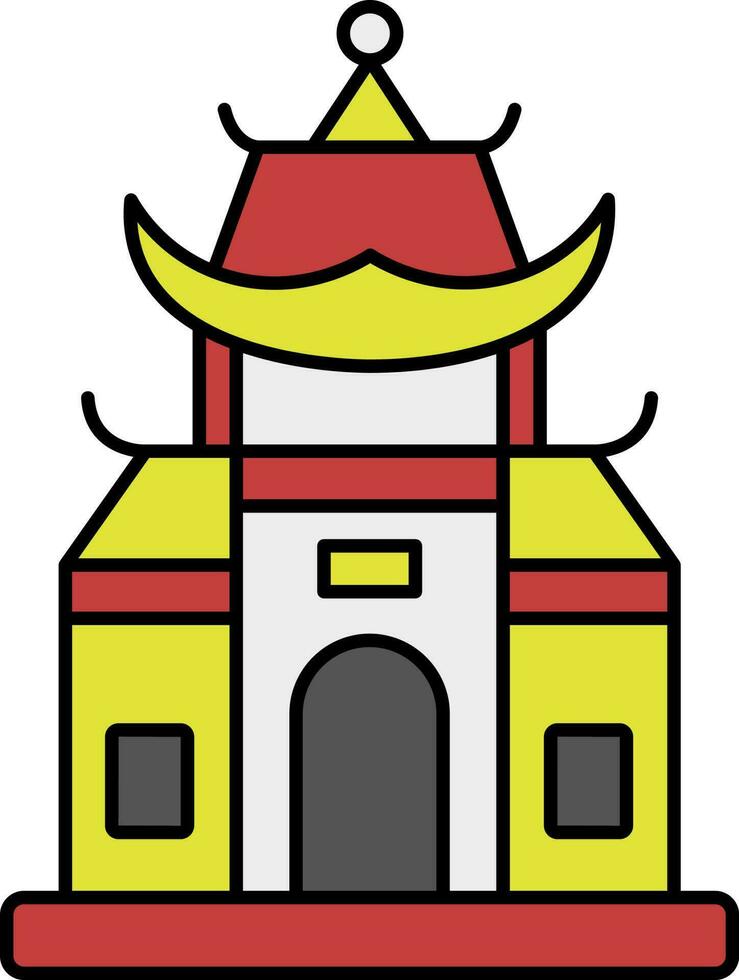 amarillo y rojo ilustración de chino edificio plano icono. vector